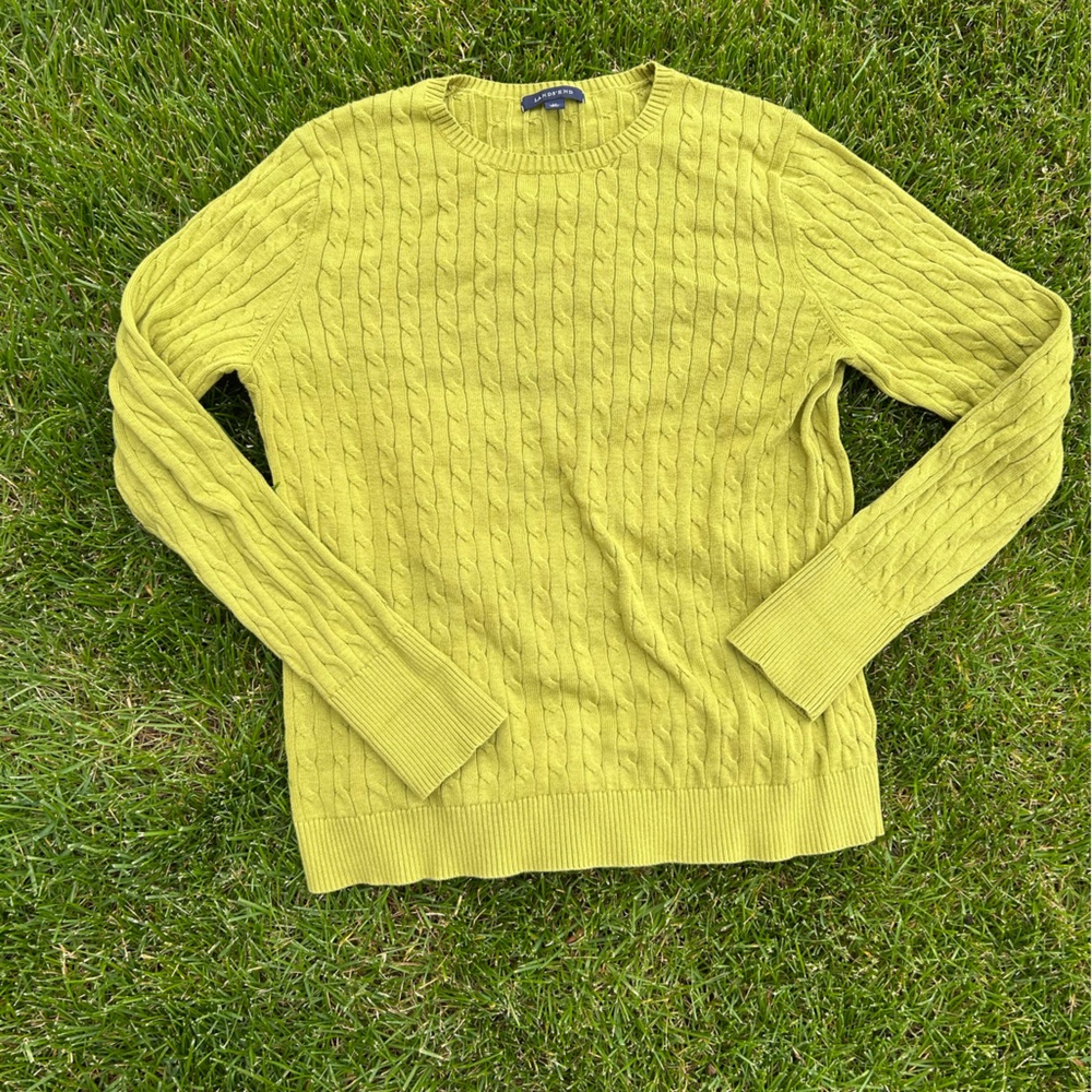 Lands' End Vibrant Green Cable Knit Sweater